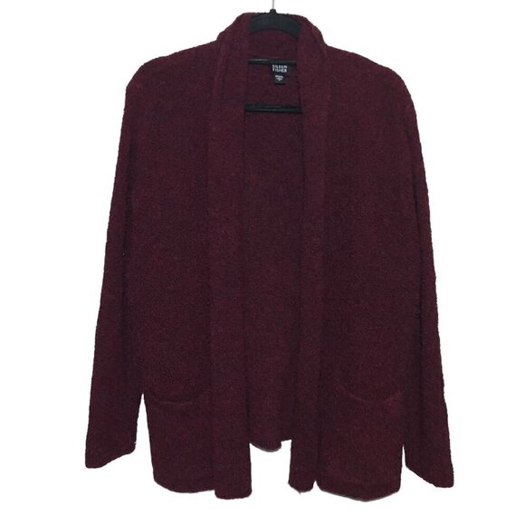 Eileen Fisher Wool Blend Open Front Pocket Cardigan Sweater - Picture 1 of 9